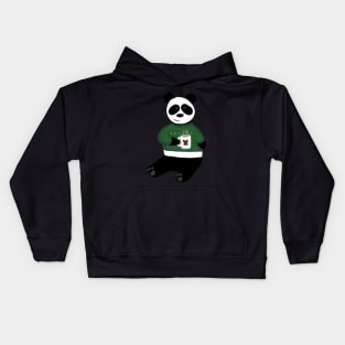 Panda drinking coffee in a christmas sweater Kids Hoodie